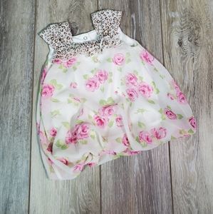 Baby girls Vitamins pink and white floral dress with leopard print straps 12mo